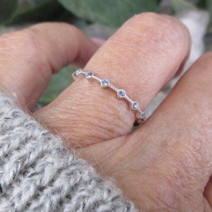 Dainty 925 Sterling AQUAMARINE Eternity Ring>Stunning Color!>925 Aquamarine Ring